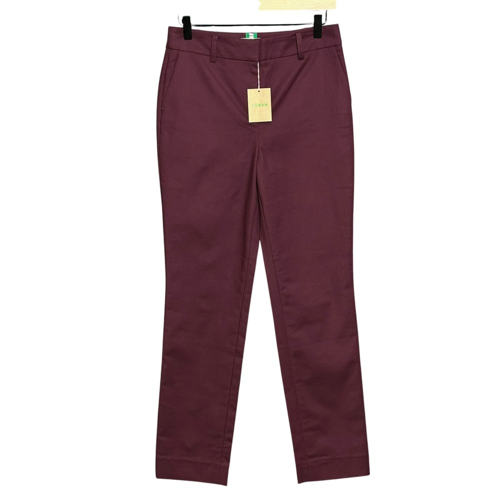 BODEN Richmond Trousers US Size 4R Burgundy Cotton Stretch Ankle Pants New